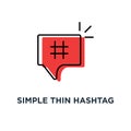 red simple thin hashtag icon, symbol of popular message for microblogging or advertising emblem concept contour trendy logotype