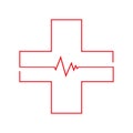 Red single line cross logo. Medical healthcare sign