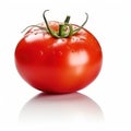 Red single realistic shiny tomato on white background. AI generative illustration