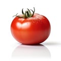 Red single realistic shiny tomato on white background. AI generative illustration