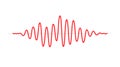 Red sinusoid impulse signal line. Black curve sound wave. Voice or music audio concept. Pulsating electronic radio