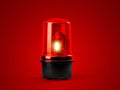 Red siren emergency warning light with black base that are currently on with a dim red background looks exciting 3d render Royalty Free Stock Photo