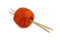 Red skein with knitting needles Royalty Free Stock Photo