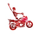 The red skeleton rides a motorcycle. Happy Halloween. Vector illustration