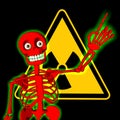 Red skeleton with symbol of radiation warning
