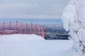 Red skiing safety net on snowy mountain in a ski resort Royalty Free Stock Photo