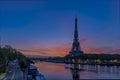 Red Sky at Sunrise Over Paris and Eiffel Tower With Seine River and Traffic Royalty Free Stock Photo