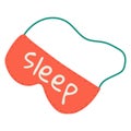 Red sleep mask with white lettering and elastic band. Comfortable accessory for rest and travel vector illustration