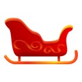 Red sleigh icon, cartoon style