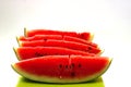 Red sliced melon on the green box Royalty Free Stock Photo