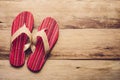 Red slipper on wooden floor Royalty Free Stock Photo