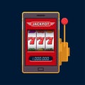 Red slot machine on mobile phone jackpot Royalty Free Stock Photo