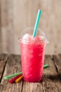 Red Slushie Drink in Plastic Cup with Straws Royalty Free Stock Photo