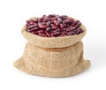 Red small Azuki beans Adzuki or japanese red bean in sack bag Royalty Free Stock Photo