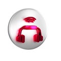 Red Smart headphones system icon isolated on transparent background. Internet of things concept with wireless connection