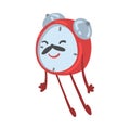 Red Smiling Alarm Clock Character Jumping Vector Illustration