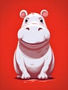 Red smiling hippo sitting on a red background - comic art - Generative AI Royalty Free Stock Photo