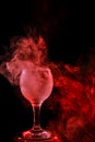 Red smoke in the glass. Halloween.