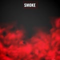 Red smoke. Mist red powder clouds smoking spooky dusty fog condensation transparent smog texture isolated on black