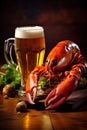 red snack glass beer boiled crab crayfish crawfish food seafood background. Generative AI. Royalty Free Stock Photo