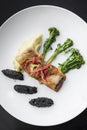 Red snapper fish fillet with vegetables and black sesame rice Royalty Free Stock Photo