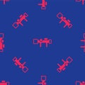 Red Sniper optical sight icon isolated seamless pattern on blue background. Sniper scope crosshairs. Vector Royalty Free Stock Photo