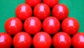 Red snooker balls and green table Royalty Free Stock Photo