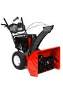 A red snow blower, snow thrower, snow removal equipment isolated on a white background