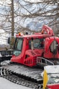 Red snowcat ratrack mountain landscape Royalty Free Stock Photo