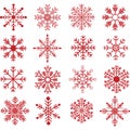 Red Snowflakes Silhouette set Royalty Free Stock Photo
