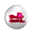 Red Snowmobile icon isolated on transparent background. Snowmobiling sign. Extreme sport. Silver circle button.