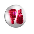 Red Snowshoes icon isolated on transparent background. Winter sports and outdoor activities equipment. Silver circle