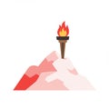 Red Snowy Mountain with Burning Torch Illustration on Isolated White Background Royalty Free Stock Photo