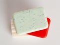 Red Soap Bar Isolated, Body Care Cosmetic, Fruit Soapy Detergent, Solid Shampoo, Glycerin Soap Royalty Free Stock Photo