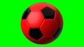 Red soccer ball on green chroma key background.