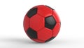 Red soccer plastic leather metal fabric ball isolated on black background. Football 3d render illlustration Royalty Free Stock Photo