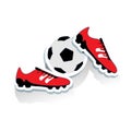 Red soccer shoes and soccer ball, cartoon on white background, Royalty Free Stock Photo