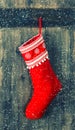 Red sock for Santa gifts. christmas stocking Royalty Free Stock Photo