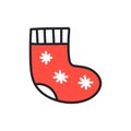 Red sock with snowflake pattern, Hand drawn cartoon doodles