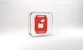 Red Soda can icon isolated on grey background. Glass square button. 3d illustration 3D render Royalty Free Stock Photo