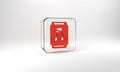 Red Soda can icon isolated on grey background. Glass square button. 3d illustration 3D render Royalty Free Stock Photo