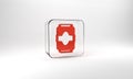 Red Soda can icon isolated on grey background. Glass square button. 3d illustration 3D render Royalty Free Stock Photo