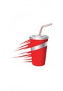 Red soda cup with a white diagonal stripe and a straw. Stylized Royalty Free Stock Photo
