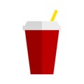 Red soda drink with straw. Red soda drink cup in flat style. Cartoon red soda drink cup for paper design. Fast food icon. Vctor Royalty Free Stock Photo