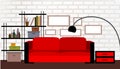 Red sofa and detailed interior of living room