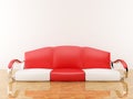 Red sofa in an empty room. 3D interior Royalty Free Stock Photo