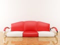 Red sofa in an empty room. 3D interior