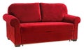 Red sofa isolated on white background. Cushioned furniture