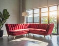 Red sofa with morning light. Minimalist style in luxury living room Royalty Free Stock Photo