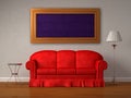 The red sofa, a table and a lamp with a frame Royalty Free Stock Photo